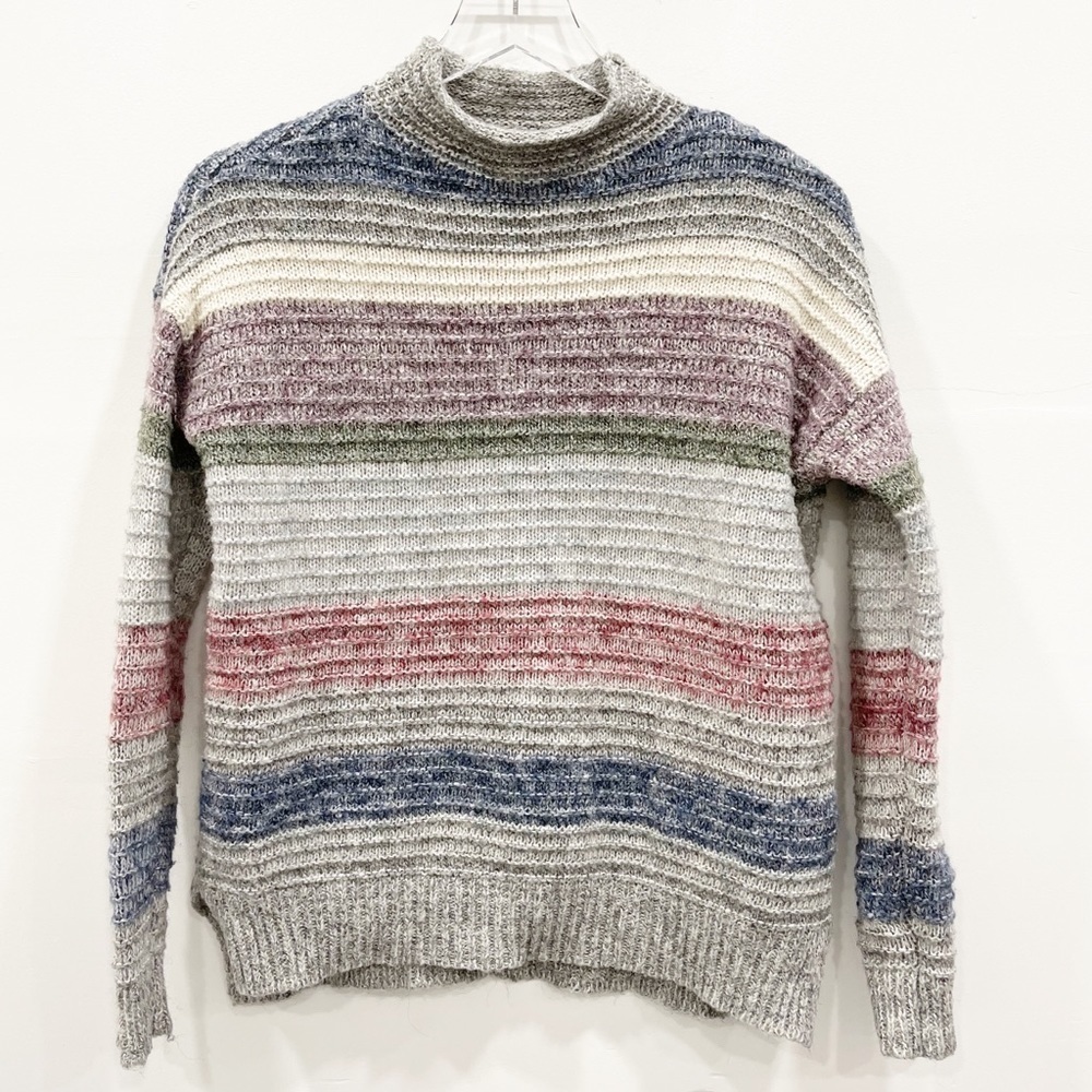 American Eagle Stripe Cozy Chunky Knit Sweater Mock High Neck Cotton S Oversized